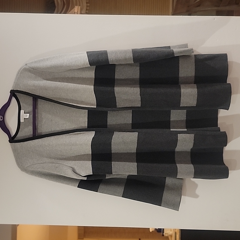 Charter Club Women's Colourblock Open front Knit Cardigan Gray Size Large